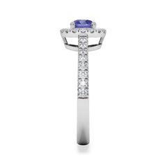 Halo Tanzanite 8.7mm And 0.36ct Diamond 18K White Gold Ring