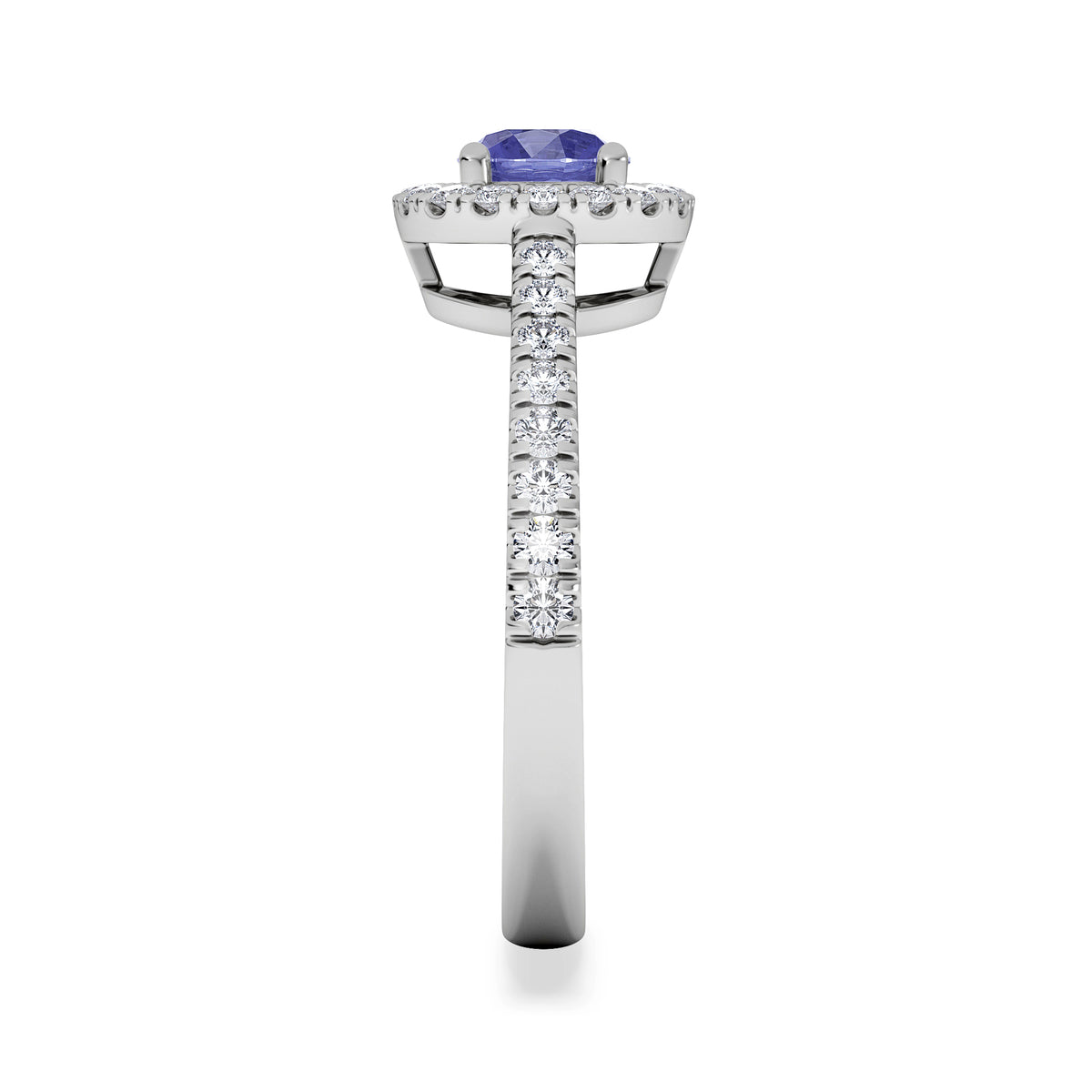 Halo Tanzanite 8.7mm And 0.36ct Diamond 18K White Gold Ring