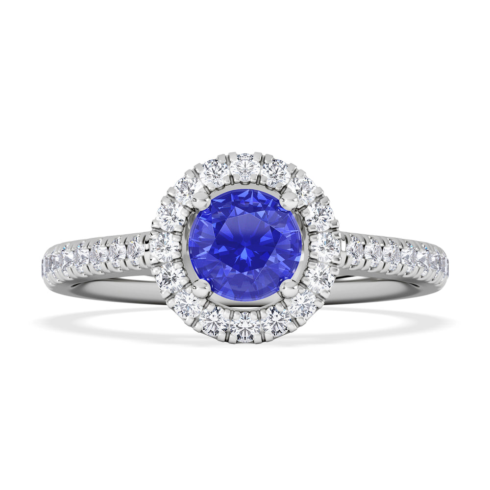Halo Tanzanite 8.7mm And 0.36ct Diamond 18K White Gold Ring