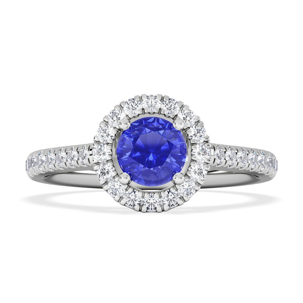 Halo Tanzanite 8.7mm And 0.36ct Diamond 18K White Gold Ring