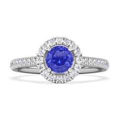 Halo Tanzanite 8.7mm And 0.36ct Diamond 18K White Gold Ring
