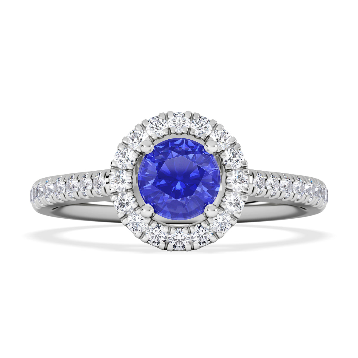 Halo Tanzanite 8.7mm And 0.36ct Diamond 18K White Gold Ring