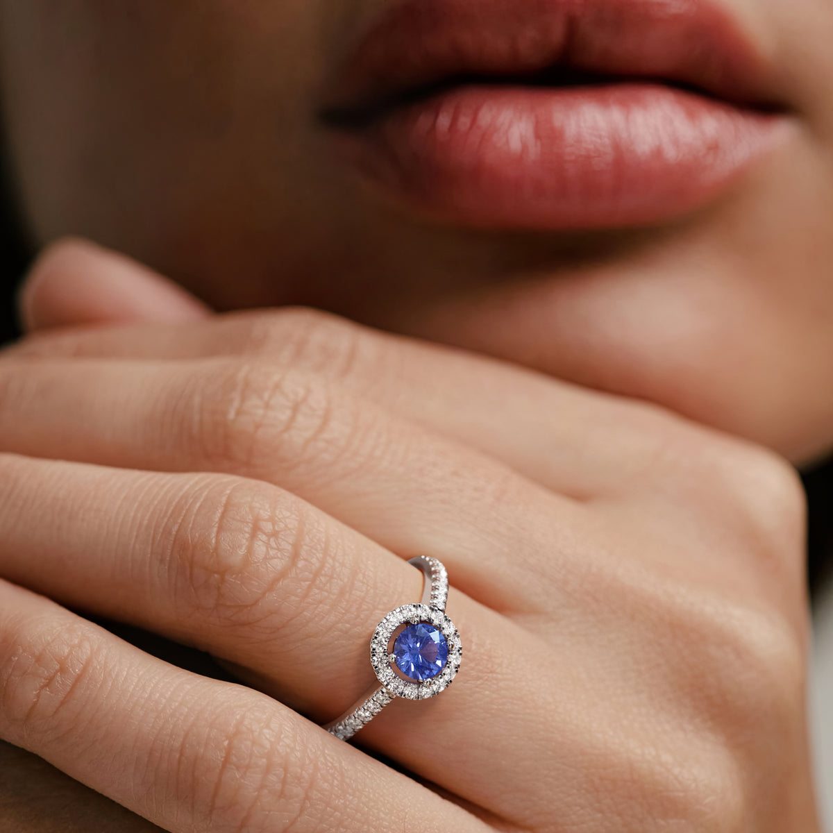 Halo Tanzanite 8.7mm And 0.36ct Diamond 18K White Gold Ring