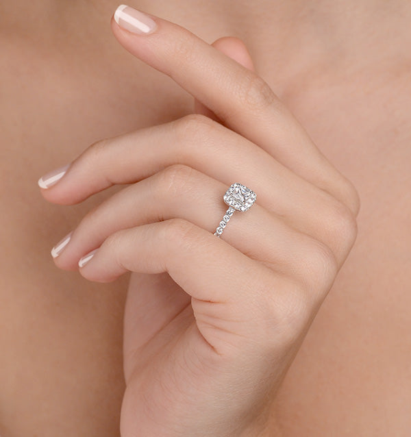 Halo Engagement Ring Aria 1.30ct VS2 Princess Diamond 18K White Gold