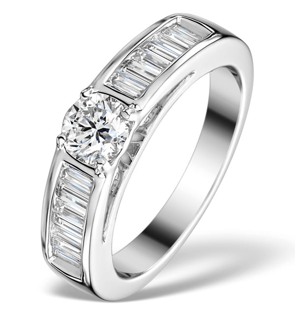 Sidestone Engagement Ring Yasmin 1ct SI2 Baguette Diamond 18KW Gold