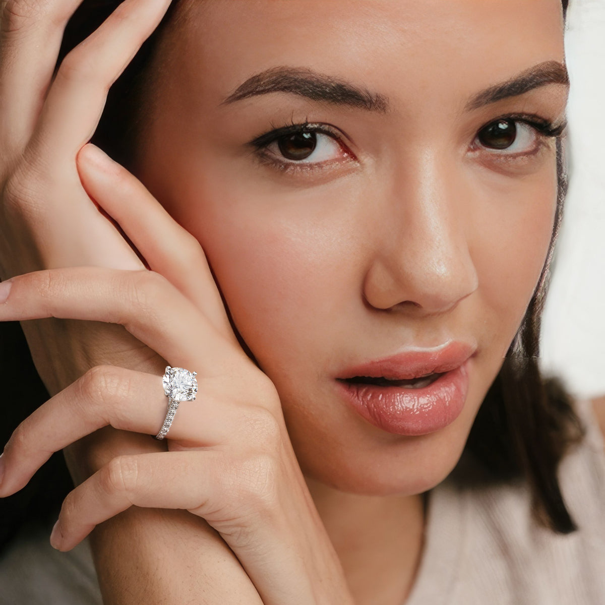 Natalia 5.65ct Lab Diamond Round Cut Engagement Ring in 18K White Gold G/VS1