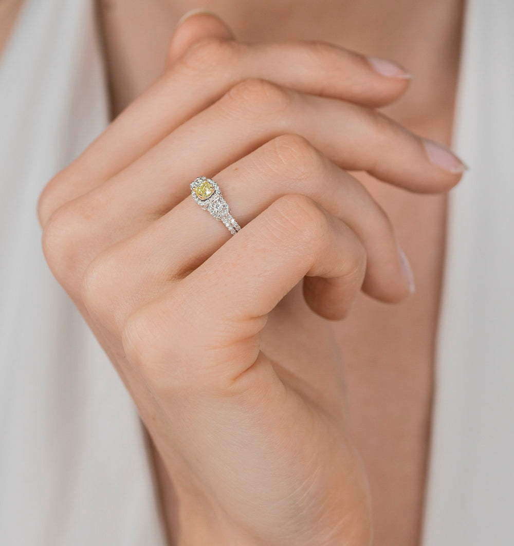Isabella Yellow Diamond Halo Engagement Ring 0.53ct in 18K White Gold