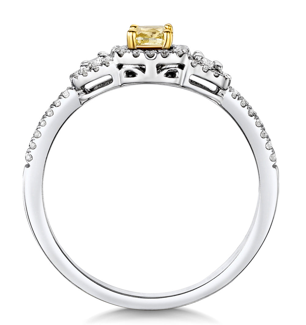 Isabella Yellow Diamond Halo Engagement Ring 0.53ct in 18K White Gold