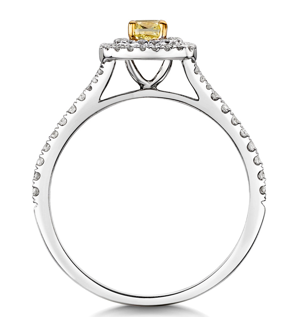 Natasha Yellow Diamond Halo Engagement Ring 0.53ct 18K White Gold