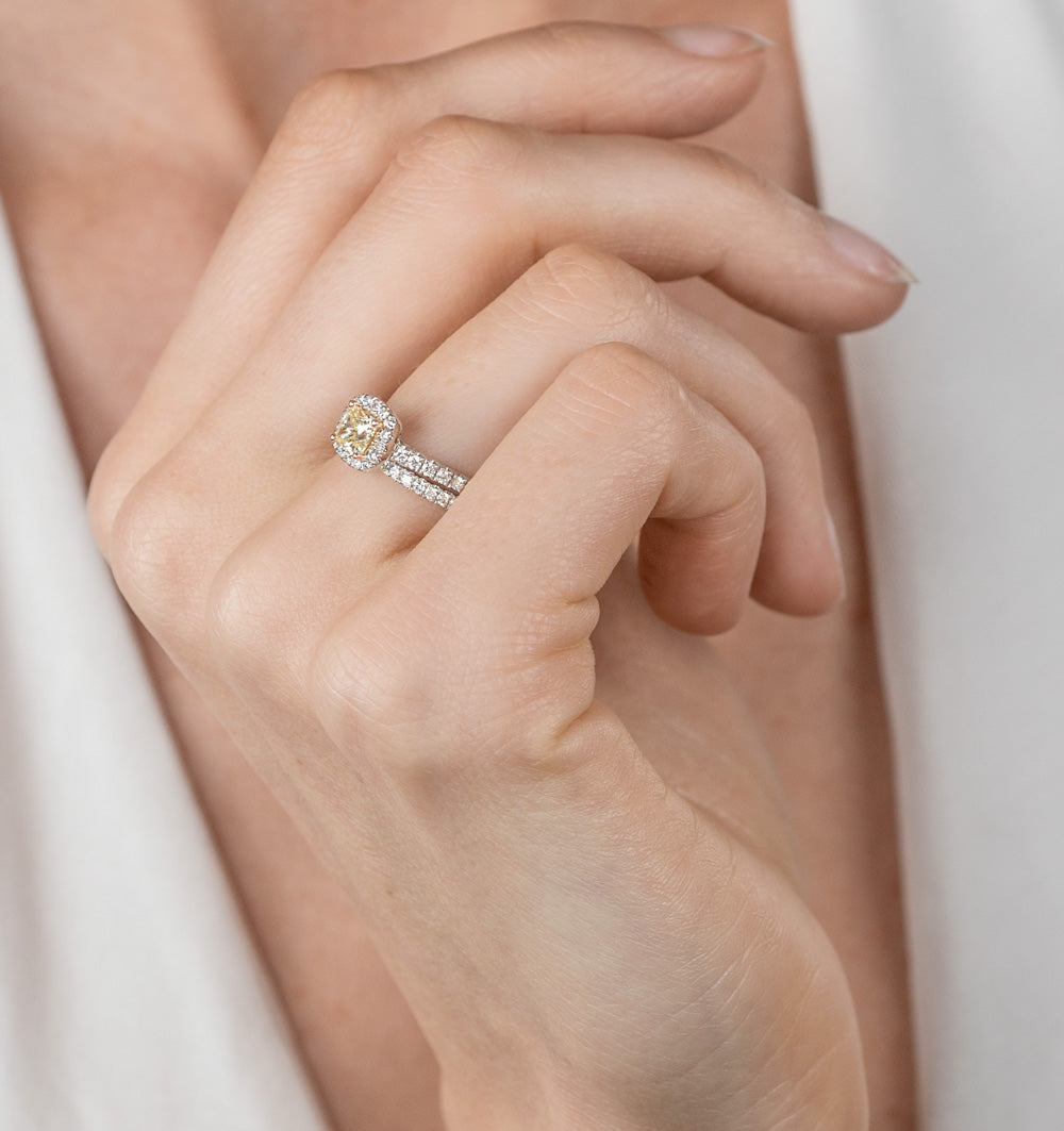 Katarin Yellow Diamond Halo Engagement Ring 1.08ct Platinum