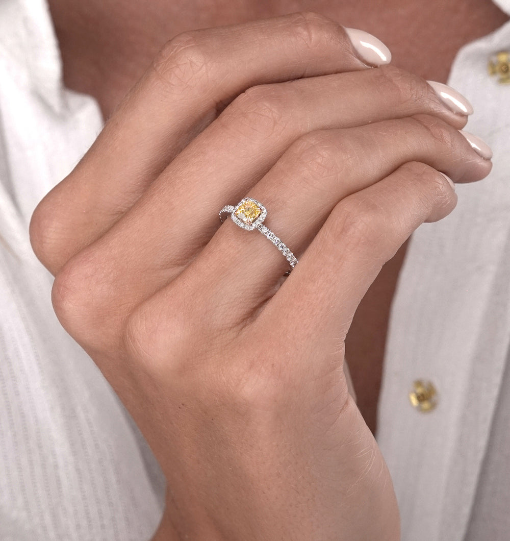 Katarin Yellow Diamond Halo Engagement Ring 1.08ct Platinum
