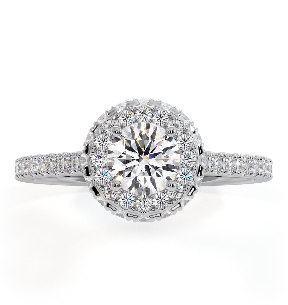 Valerie Diamond Halo Engagement Ring 18K White Gold 1.10ct G/SI2