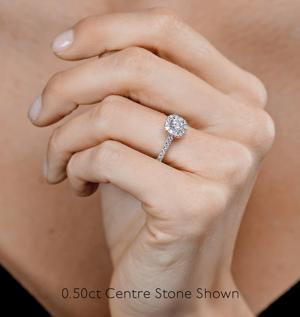 Elizabeth GIA Diamond Halo Engagement Ring in Platinum 1.30ct G/VS2