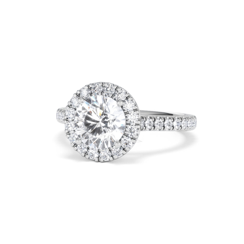 2.30ct Reina Lab Diamond Halo Engagement Ring in 18K White Gold F/VS1
