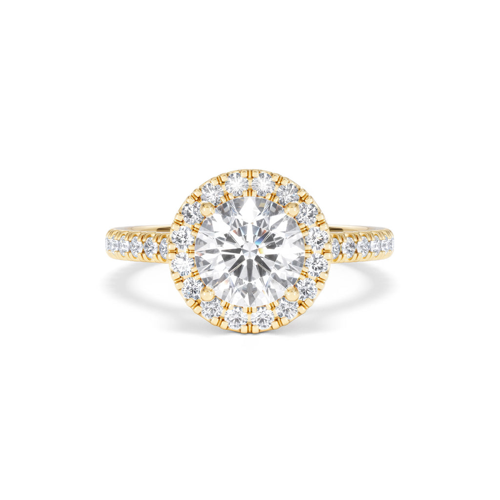 2.30ct Reina Lab Diamond Halo Engagement Ring in 18K Gold F/VS1
