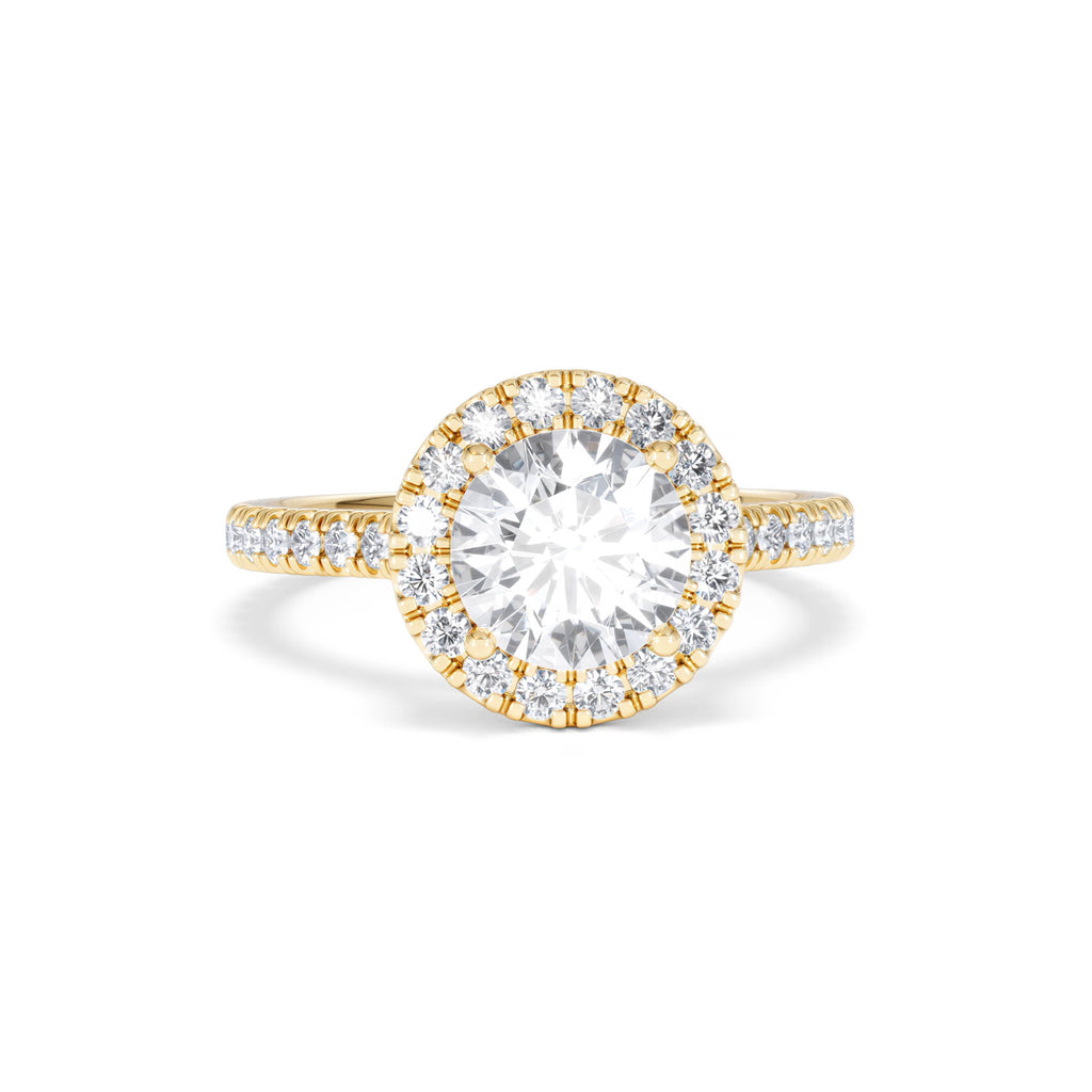 2.30ct Reina Lab Diamond Halo Engagement Ring in 18K Gold F/VS1