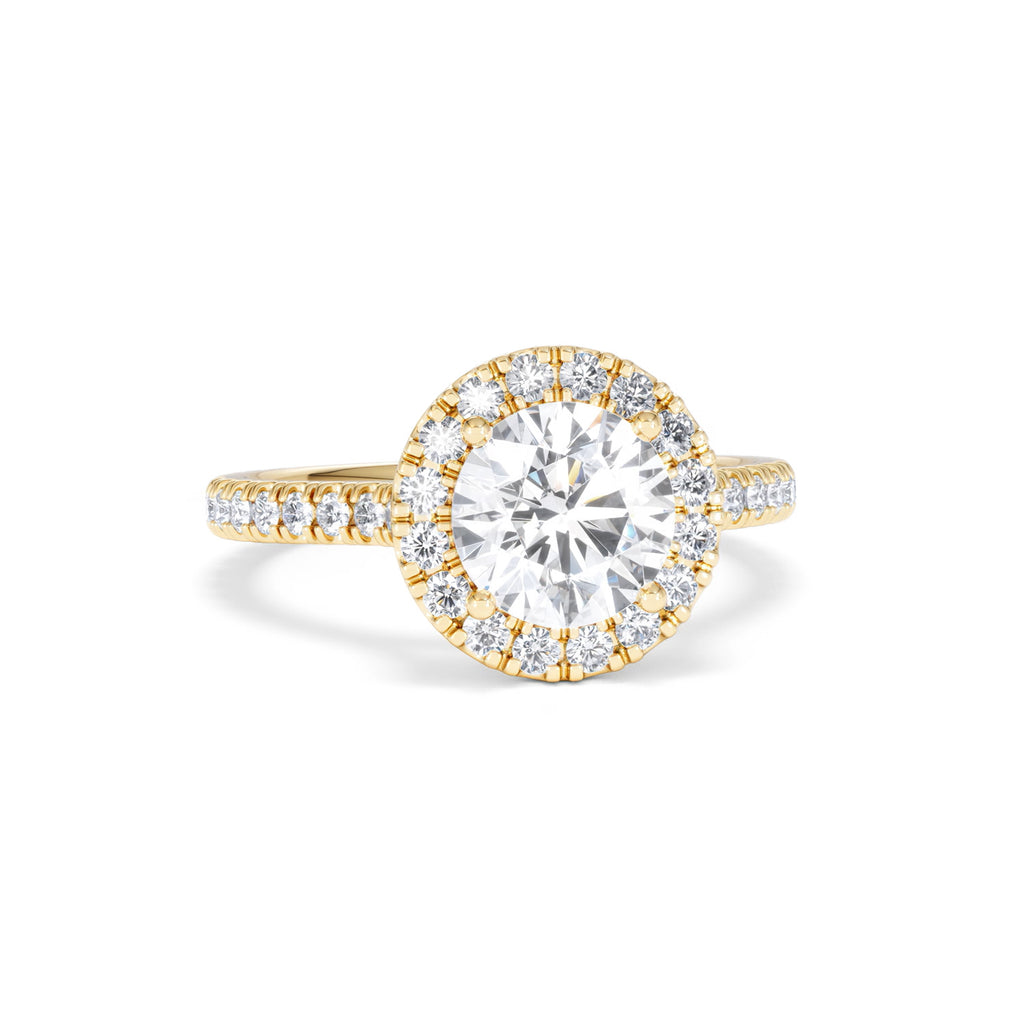 2.30ct Reina Lab Diamond Halo Engagement Ring in 18K Gold F/VS1