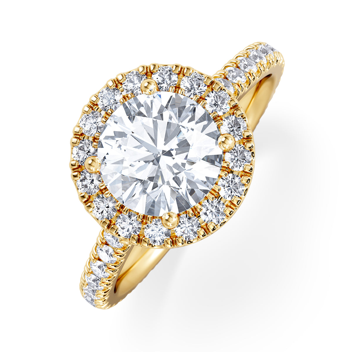 2.30ct Reina Lab Diamond Halo Engagement Ring in 18K Gold F/VS1