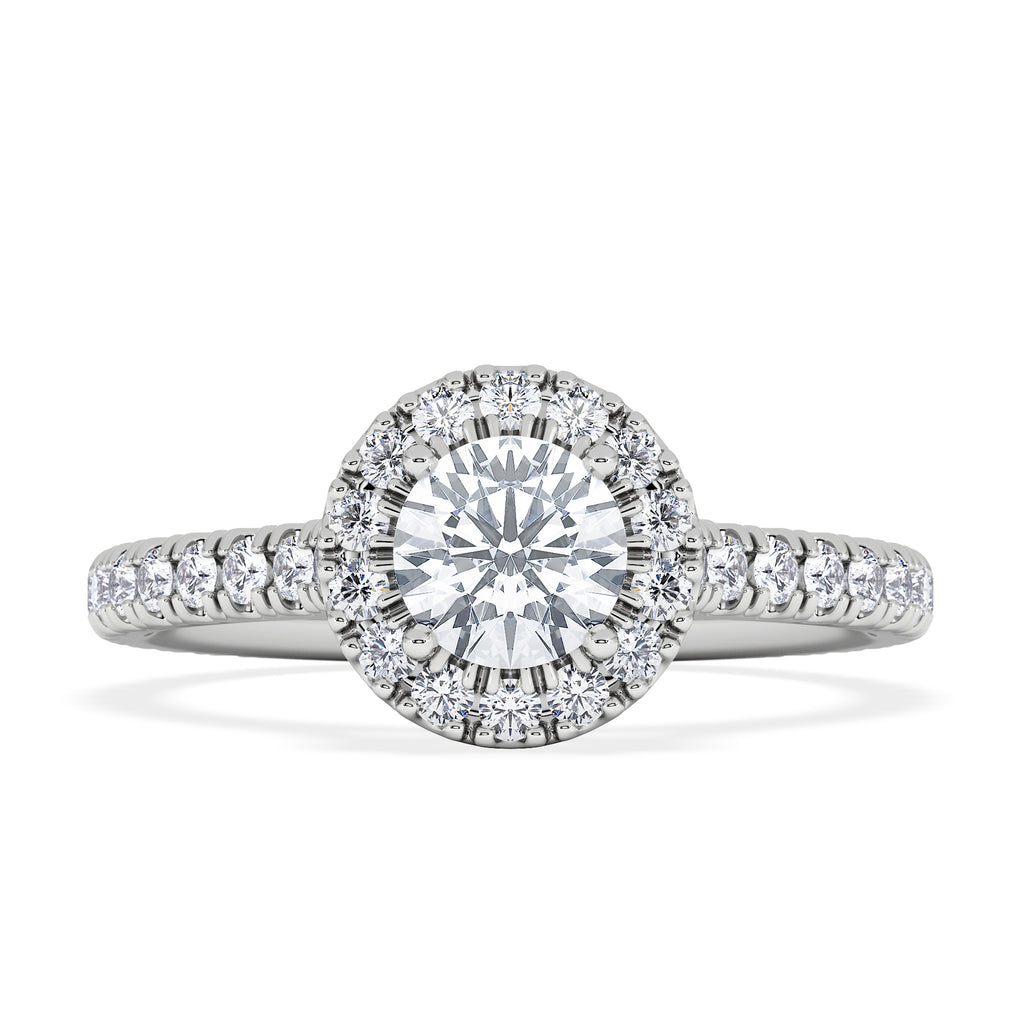 Reina Lab Diamond Halo Engagement Ring in 18K White Gold 1.10ct F/VS1