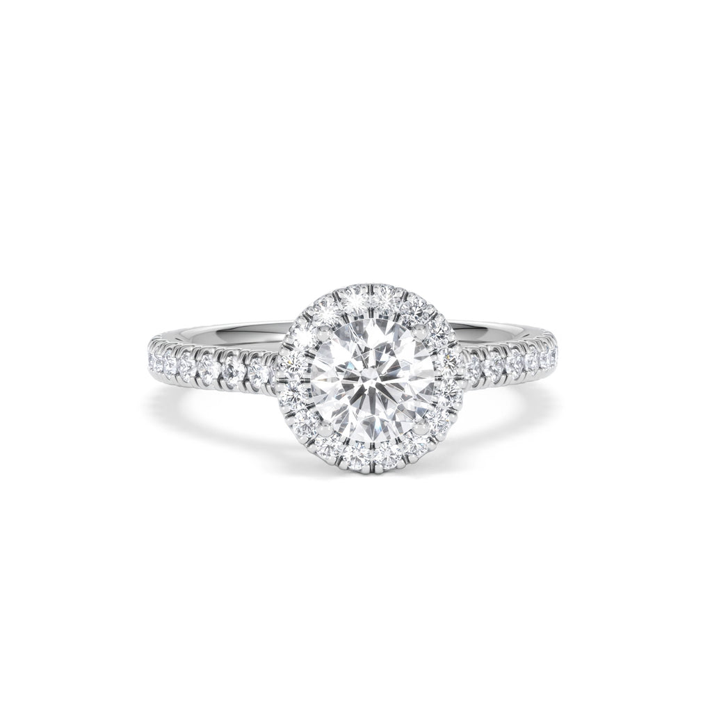 Reina GIA Diamond Halo Engagement Ring in 18K White Gold 1.40ct G/SI2