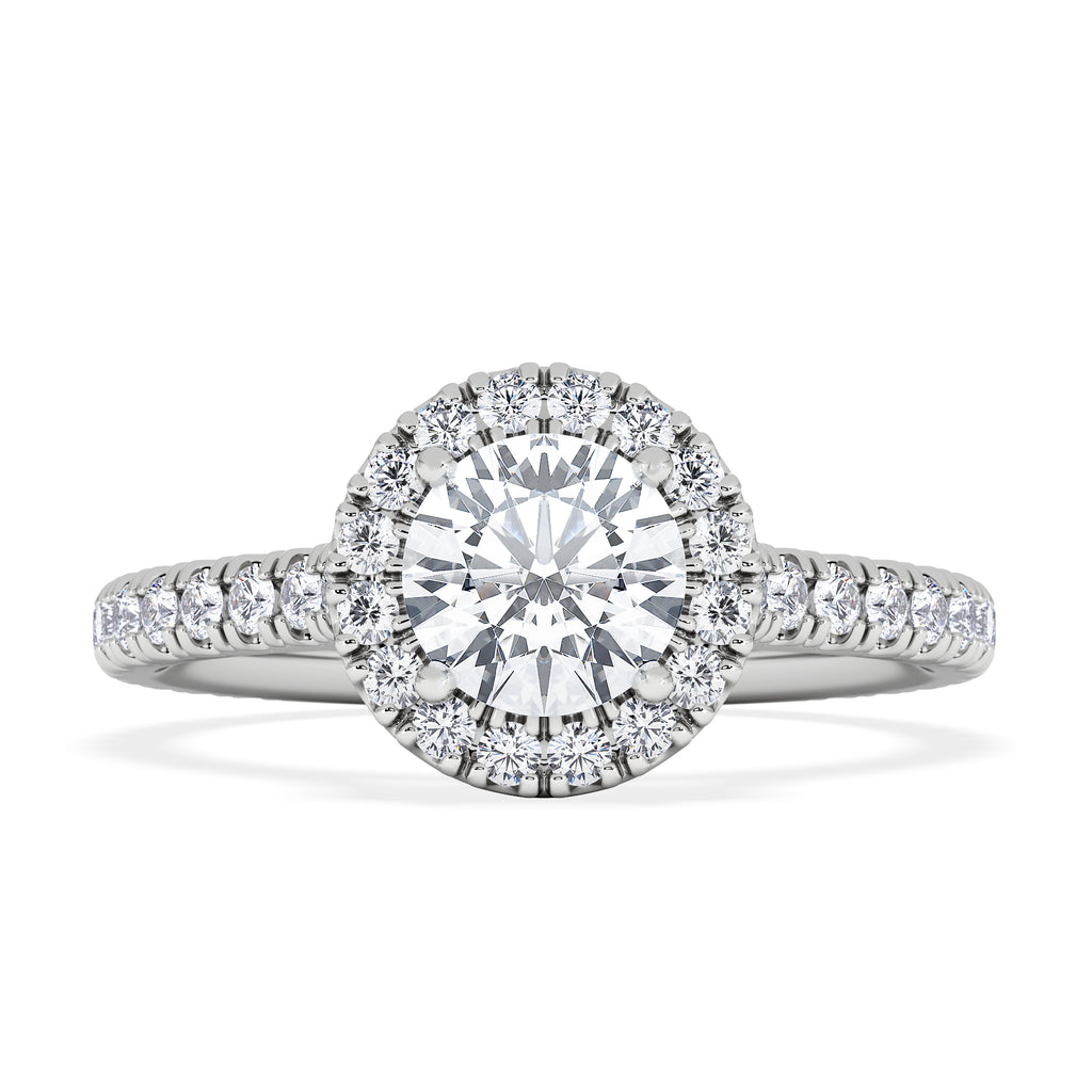 Reina GIA Diamond Halo Engagement Ring in 18K White Gold 1.40ct G/SI2
