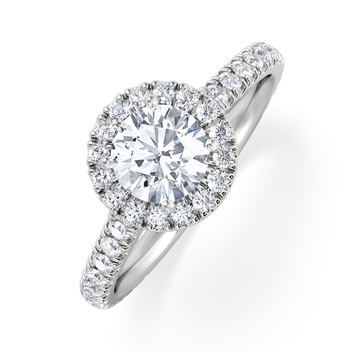 Reina GIA Diamond Halo Engagement Ring in 18K White Gold 1.40ct G/SI2