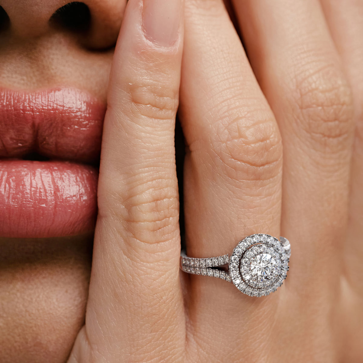 Camilla Diamond Halo Engagement Ring 18K White Gold 1.15ct G/SI2