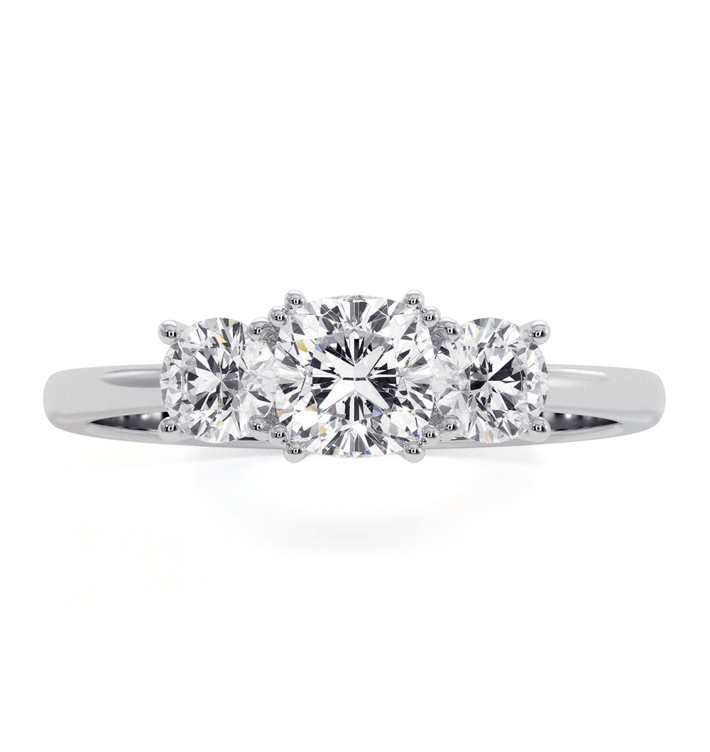 3 Stone Meghan Lab Diamond Engagement Ring 1CT F/VS1 in 18K White Gold