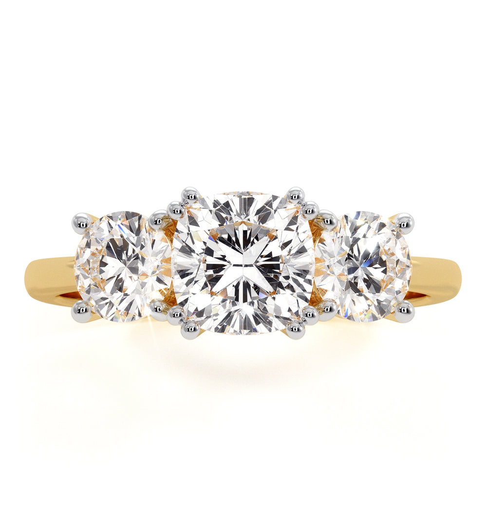 3 Stone Meghan Lab Diamond Engagement Ring 1.7CT F/VS1 in 18K Gold