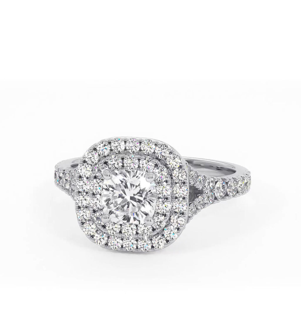 Cleopatra Lab Diamond Halo Engagement Ring in Platinum 1.20ct F/VS1