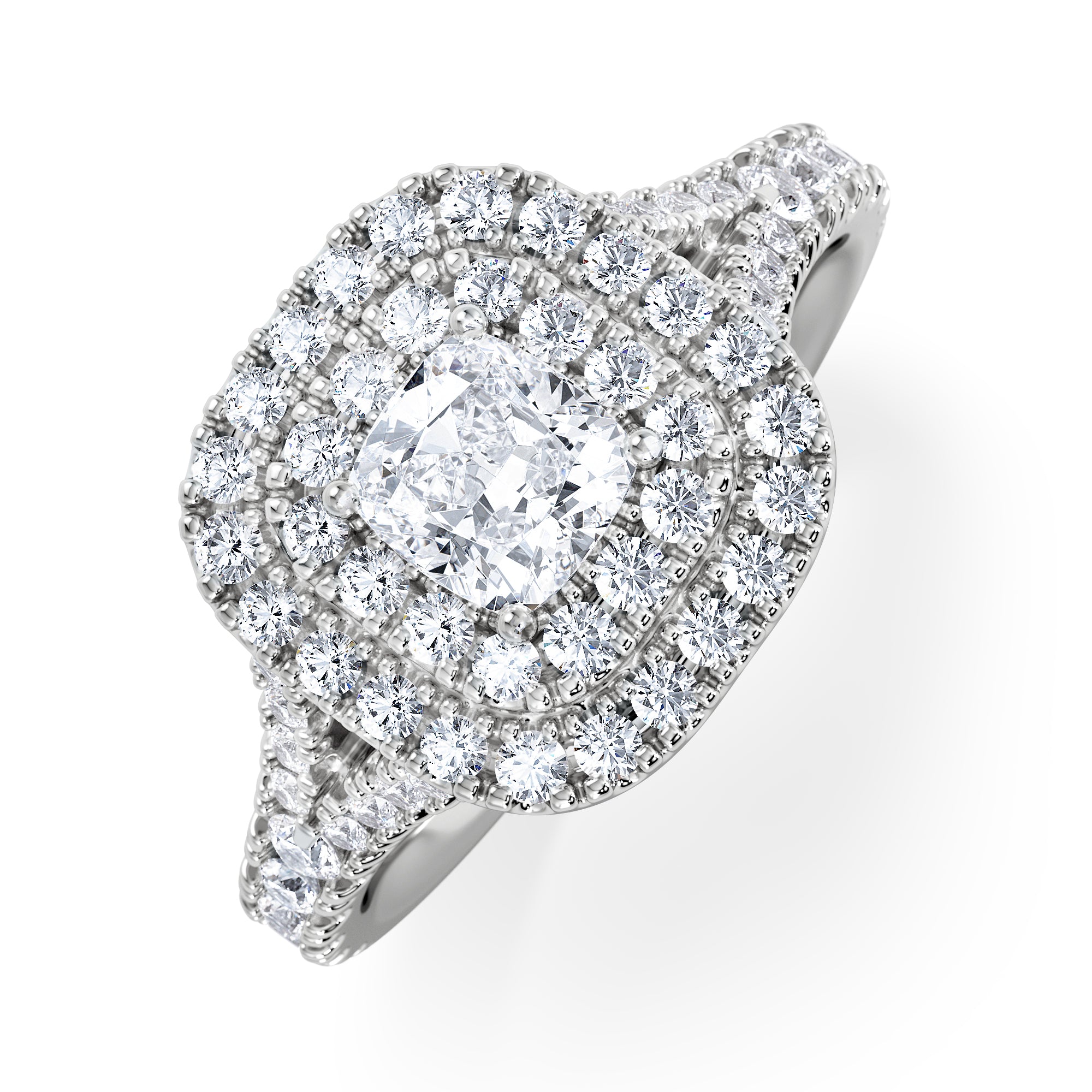 Anastasia Lab Halo Engagement Ring 18K White Gold 1.30ct F VS1