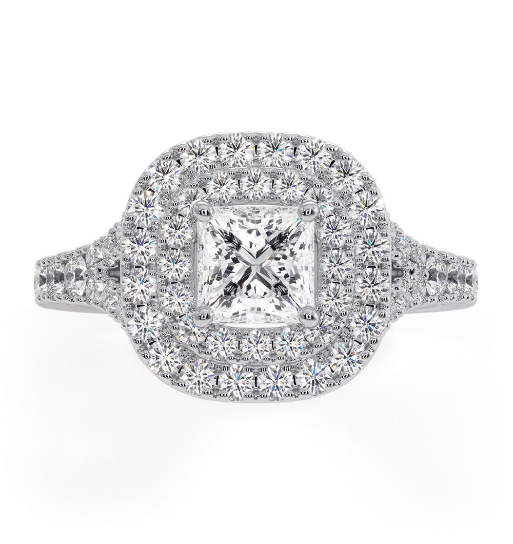 Cleopatra Diamond Halo Engagement Ring 18K White Gold 1.20ct G/SI1