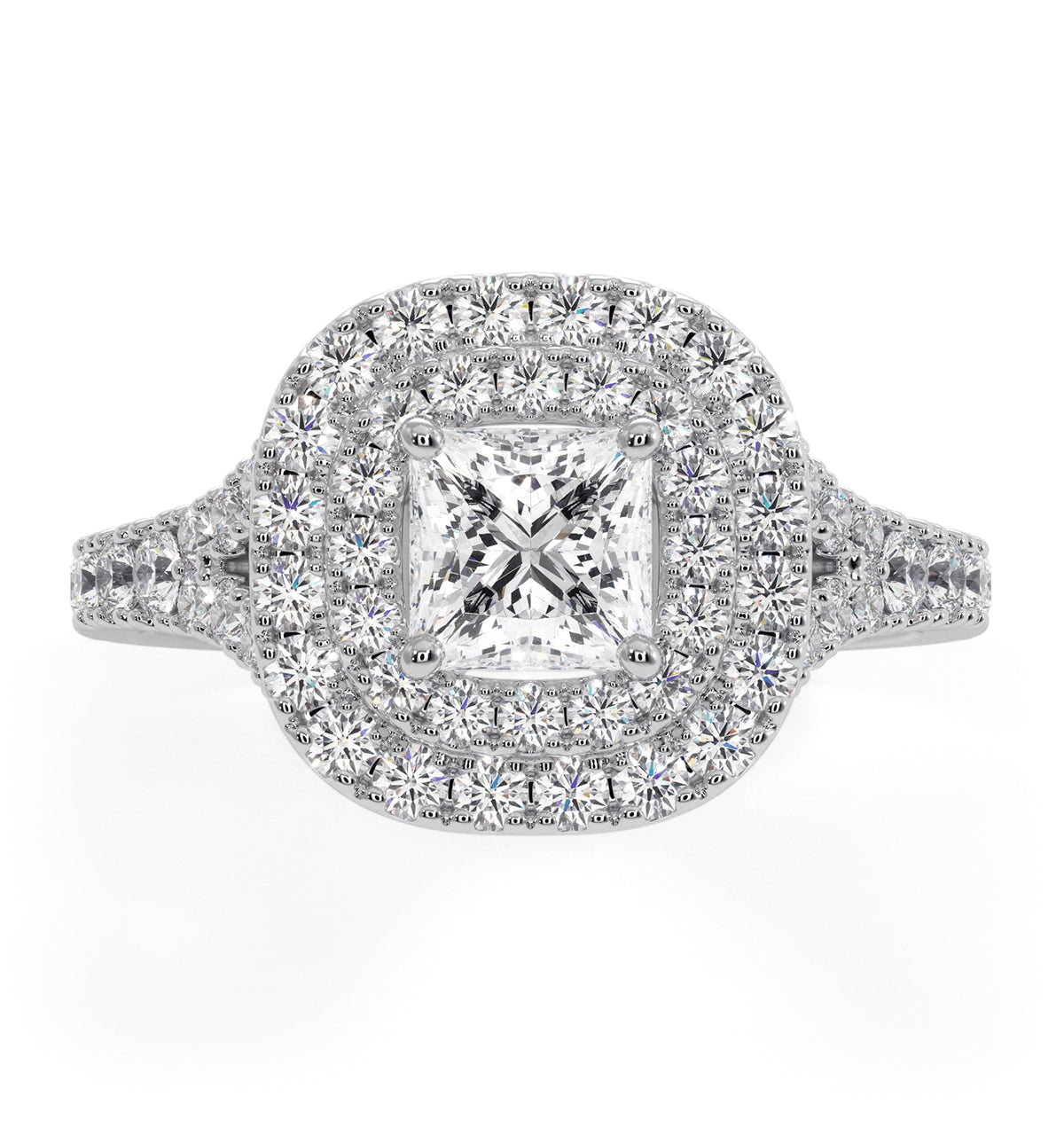 Cleopatra Diamond Halo Engagement Ring 18K White Gold 1.20ct G/SI1