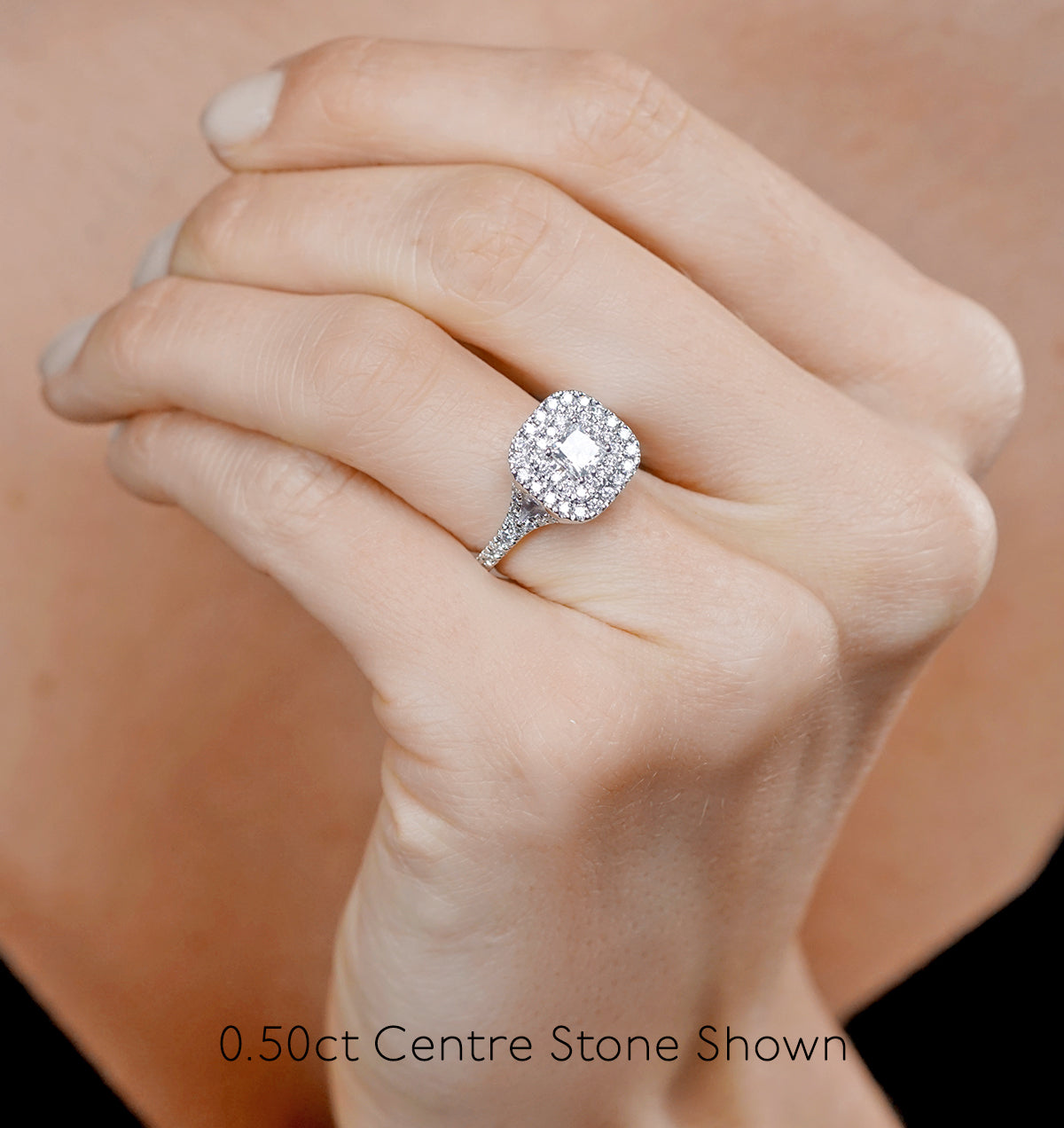 Cleopatra Diamond Halo Engagement Ring 18K White Gold 1.20ct G/SI1
