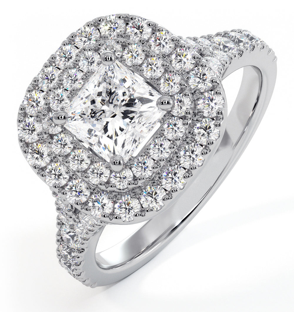 Cleopatra GIA Diamond Halo Engagement Ring 18K White Gold 1.45ct G/VS1