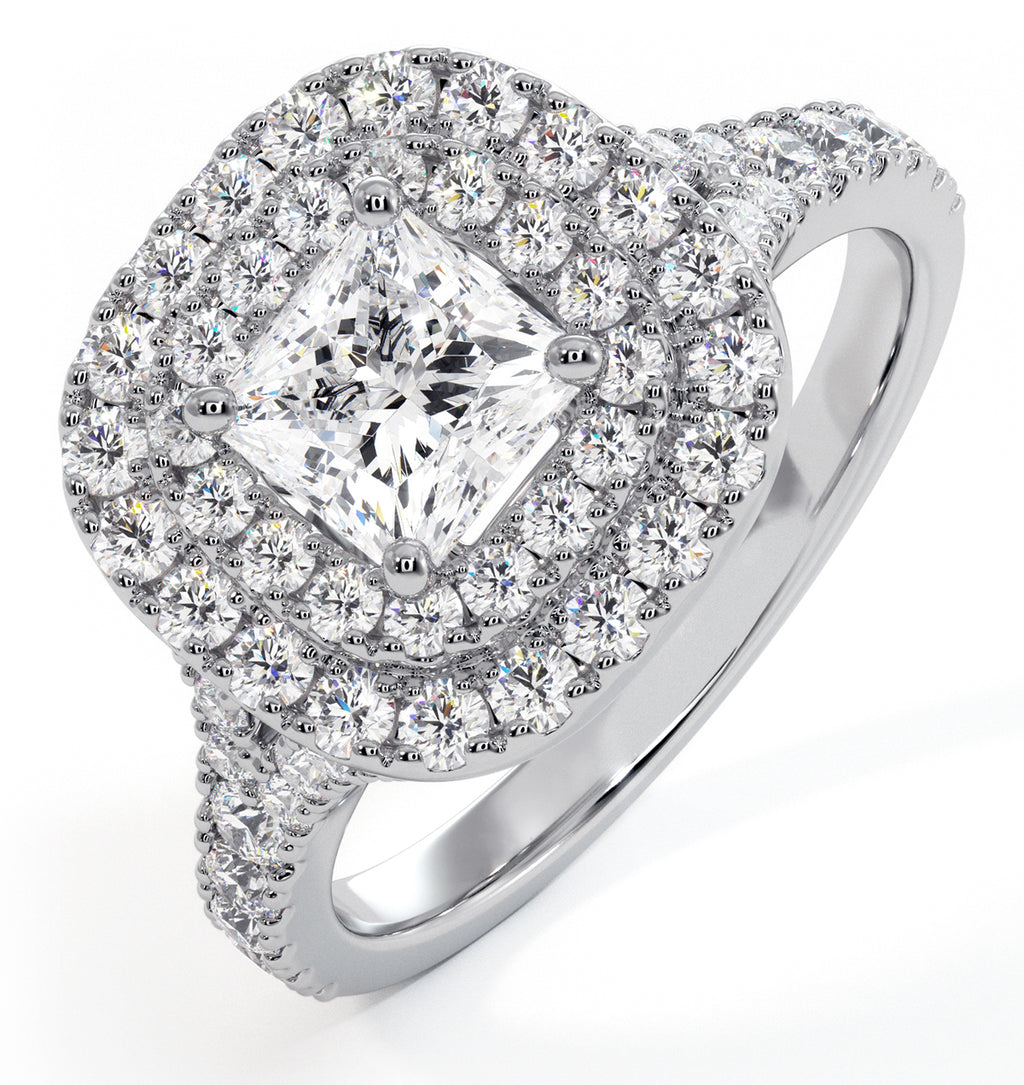 Cleopatra GIA Diamond Halo Engagement Ring 18K White Gold 1.45ct G/VS1