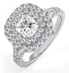 Cleopatra GIA Diamond Halo Engagement Ring 18K White Gold 1.45ct G/VS1