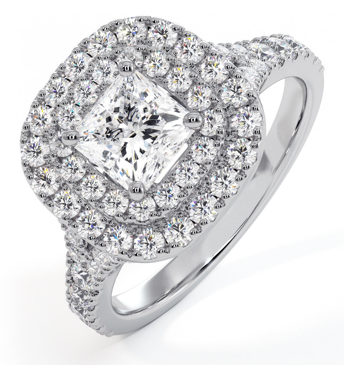Cleopatra GIA Diamond Halo Engagement Ring 18K White Gold 1.45ct G/VS1