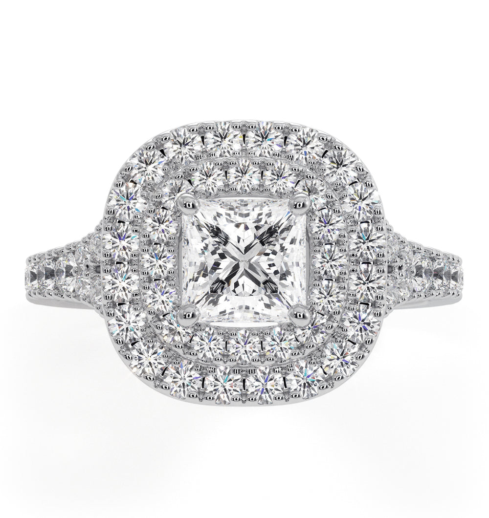 Cleopatra GIA Diamond Halo Engagement Ring 18K White Gold 1.45ct G/VS1