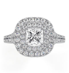 Cleopatra GIA Diamond Halo Engagement Ring 18K White Gold 1.45ct G/VS1