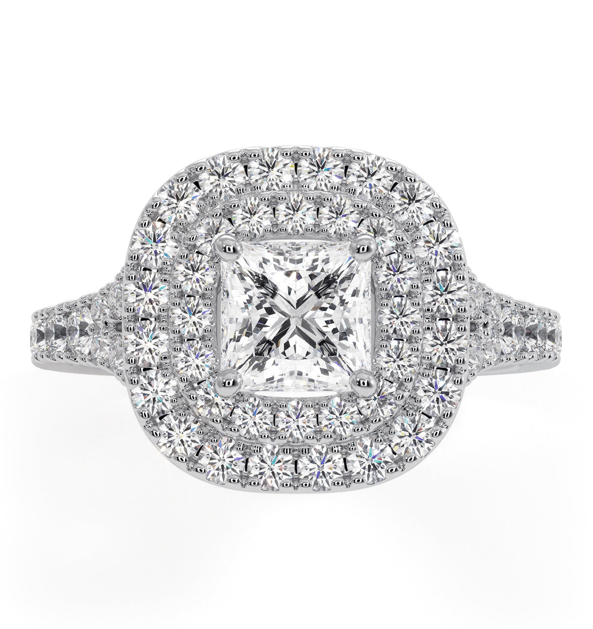 Cleopatra GIA Diamond Halo Engagement Ring 18K White Gold 1.45ct G/VS1