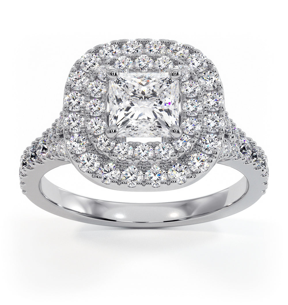 Cleopatra GIA Diamond Halo Engagement Ring 18K White Gold 1.45ct G/VS1