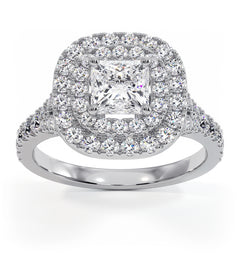 Cleopatra GIA Diamond Halo Engagement Ring 18K White Gold 1.45ct G/VS1