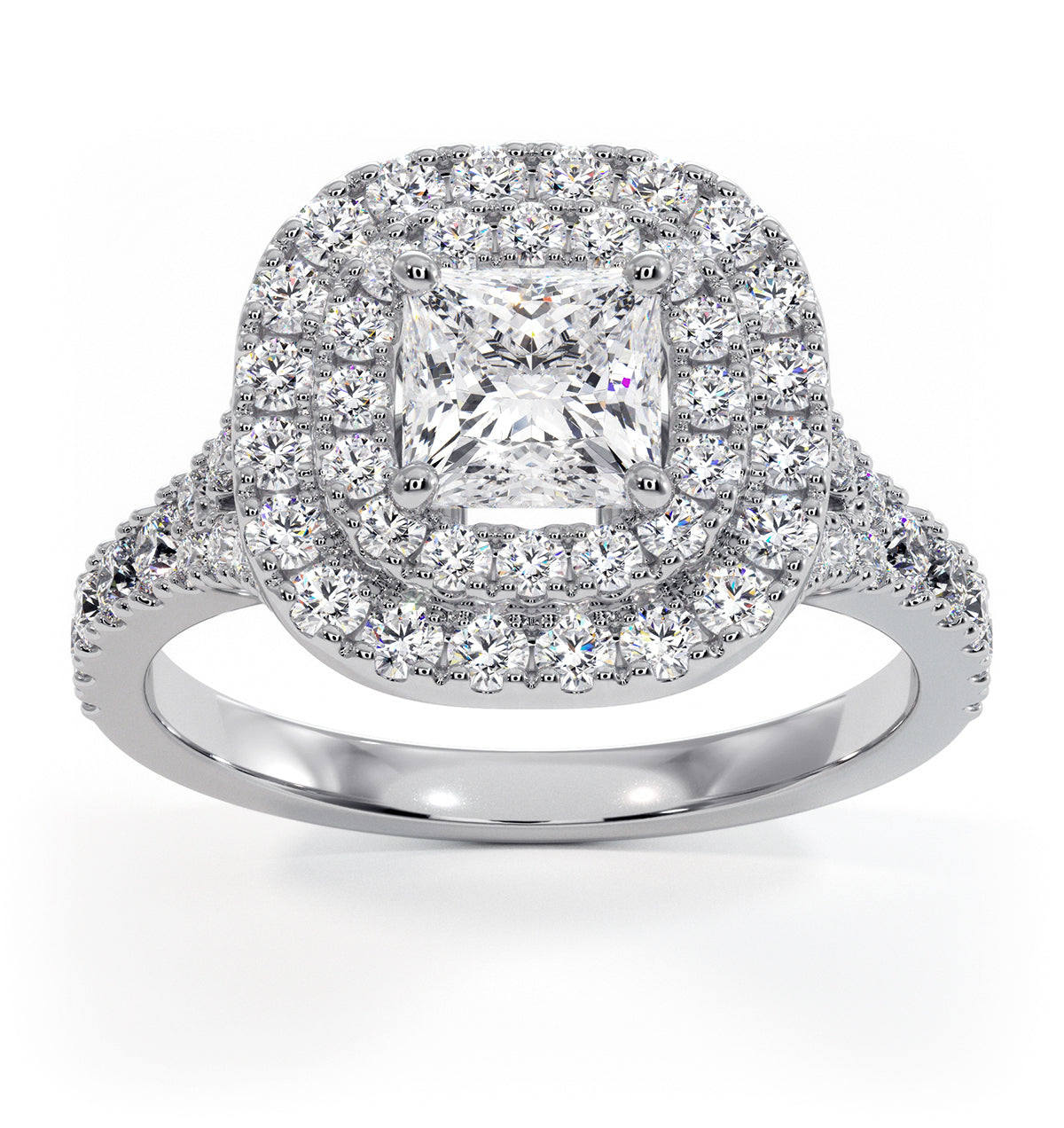 Cleopatra GIA Diamond Halo Engagement Ring 18K White Gold 1.45ct G/VS1