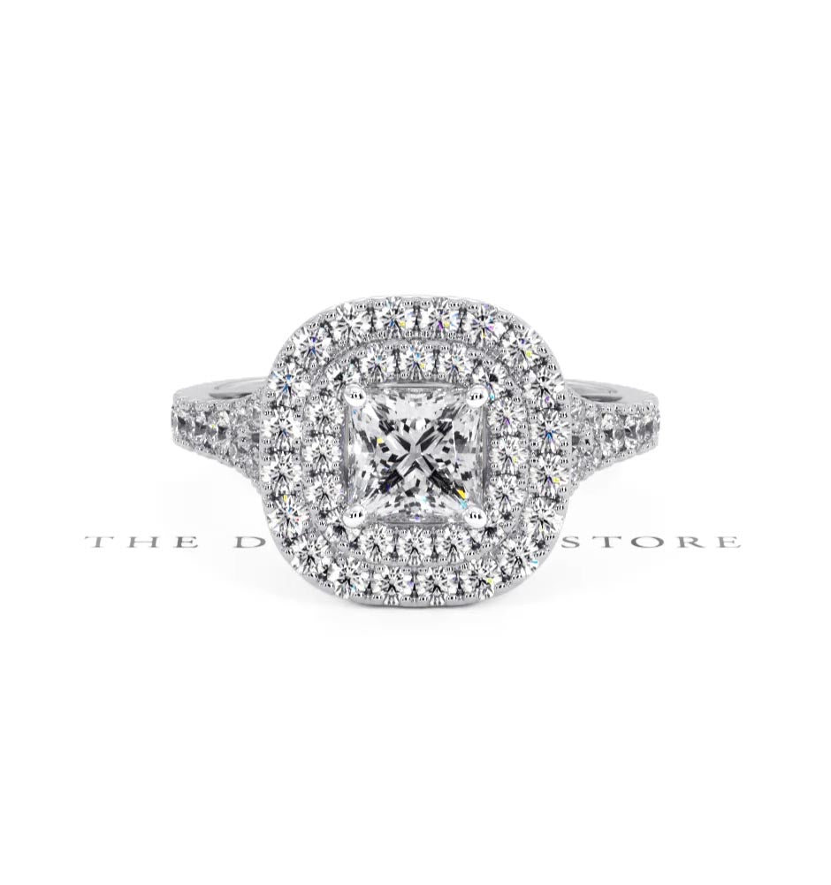 Cleopatra GIA Diamond Halo Engagement Ring 18K White Gold 1.45ct G/SI2