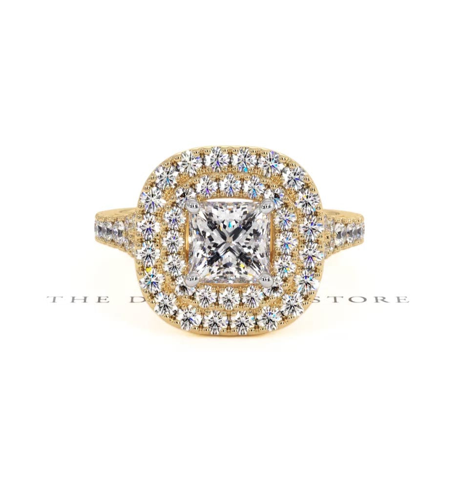 Cleopatra GIA Diamond Halo Engagement Ring in 18K Gold 1.70ct G/VS2