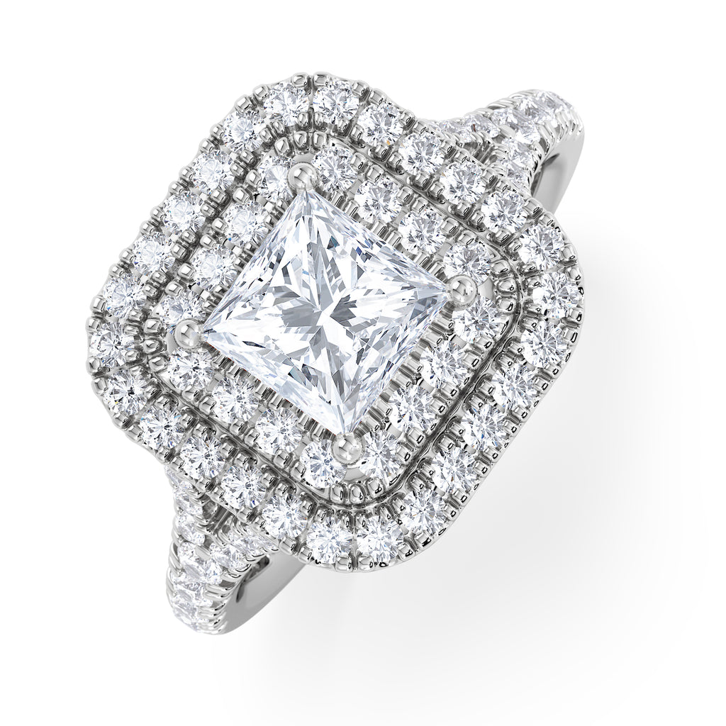 Cleopatra Lab Diamond Halo Engagement Ring 18K White Gold 1.85ct F/VS1