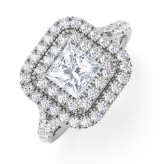 Cleopatra Lab Diamond Halo Engagement Ring 18K White Gold 1.85ct F/VS1