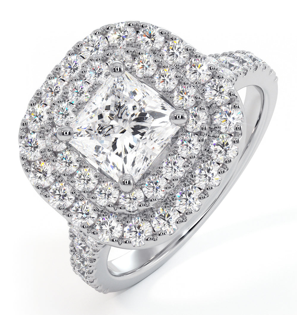 Cleopatra GIA Diamond Halo Engagement Ring in Platinum 1.85ct G/VS1