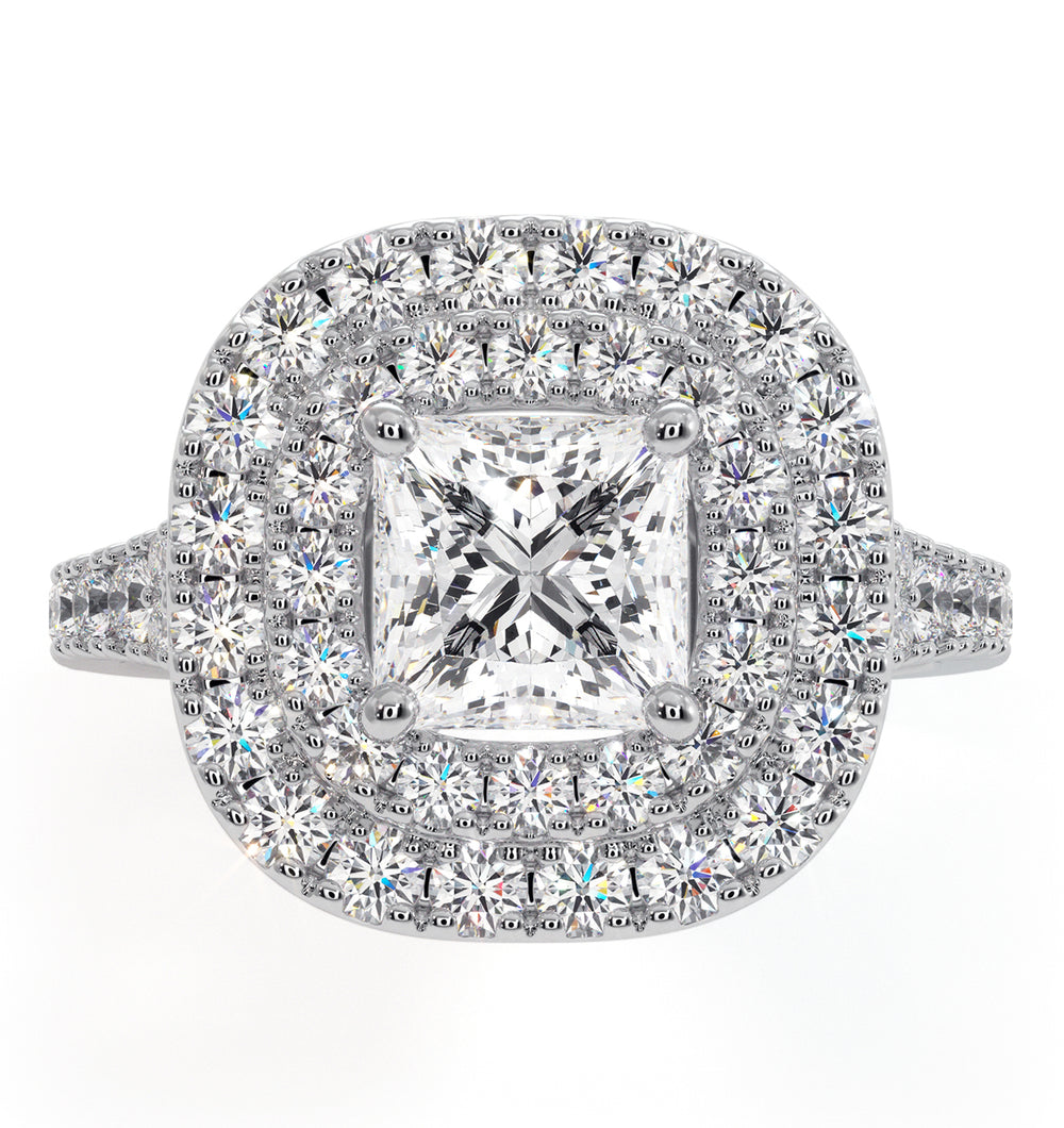 Cleopatra GIA Diamond Halo Engagement Ring in Platinum 1.85ct G/VS1
